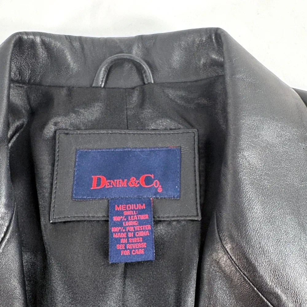 Denim & Co Leather Blazer Black Single Button Notched Lapel Jacket A103443